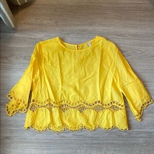 Mango Yellow Embellished Cotton Blouse Size 8 / Large